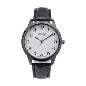 Value Buy Strada Japanese Movement Watch with Black Crocodile Embossed Faux Leather Strap (38mm)