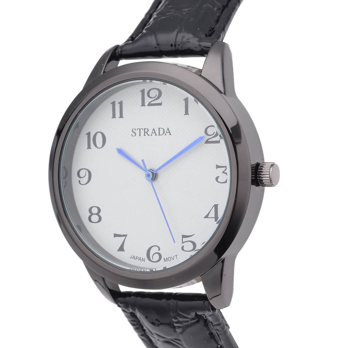 Strada Japanese Movement Watch with Black Crocodile Embossed Faux Leather Strap (38mm) image number 3