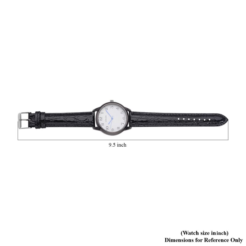 Strada Japanese Movement Watch with Black Crocodile Embossed Faux Leather Strap (38mm)