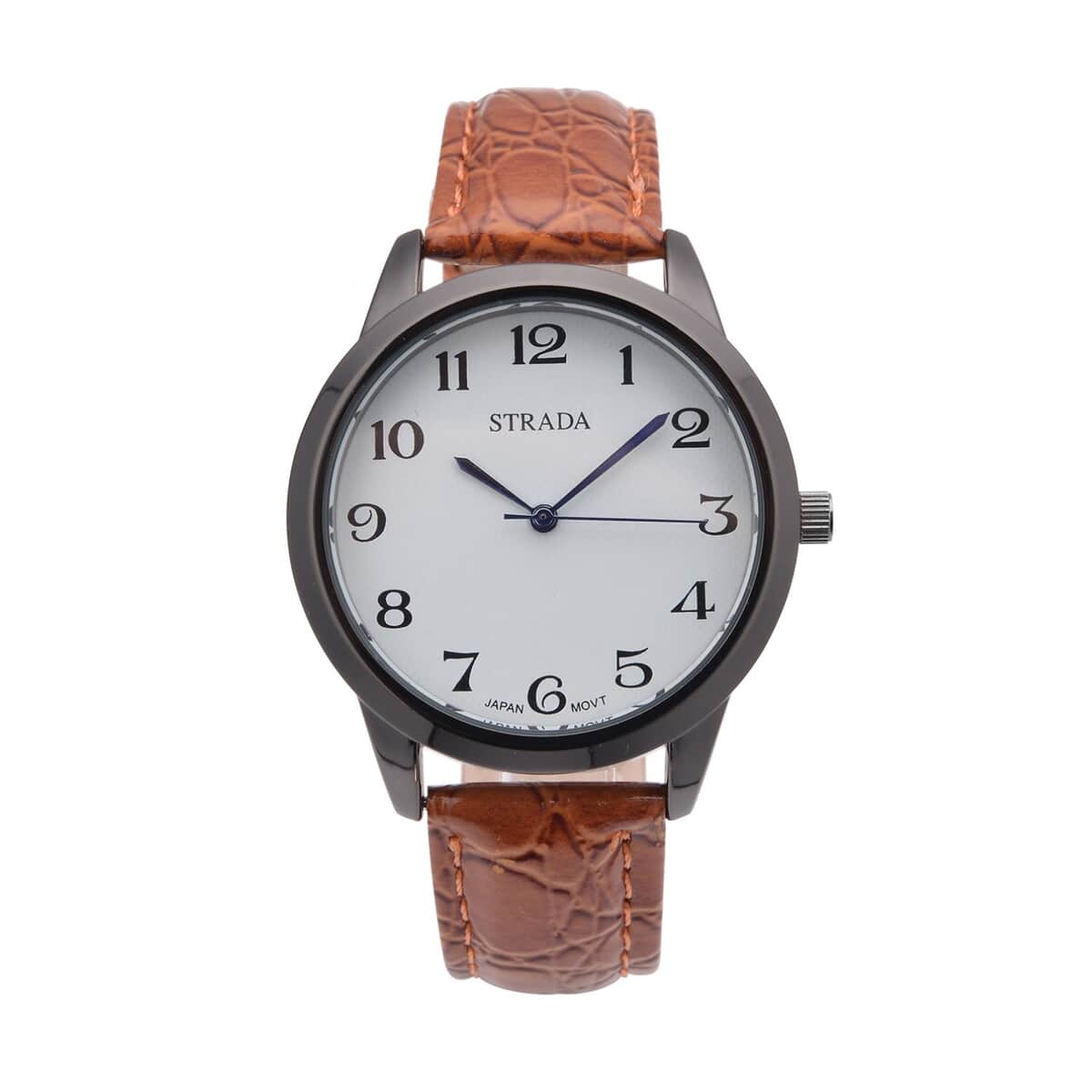 Strada Japanese Movement Watch with Light Brown Crocodile Embossed Faux Leather Strap (38mm) image number 0