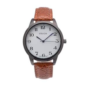 Strada Japanese Movement Watch with Light Brown Crocodile Embossed Faux Leather Strap (38mm)