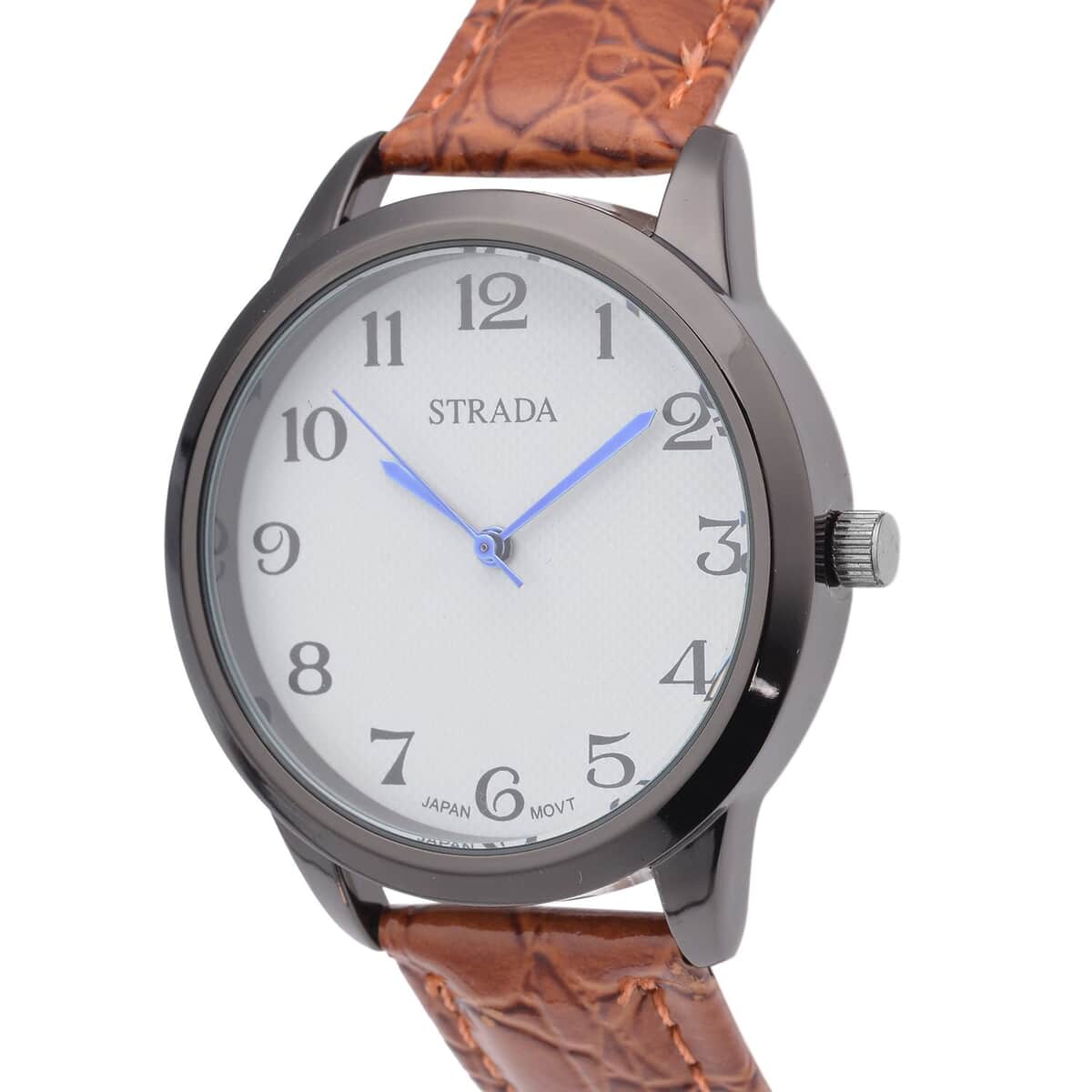 Strada Japanese Movement Watch with Light Brown Crocodile Embossed Faux Leather Strap (38mm) image number 3