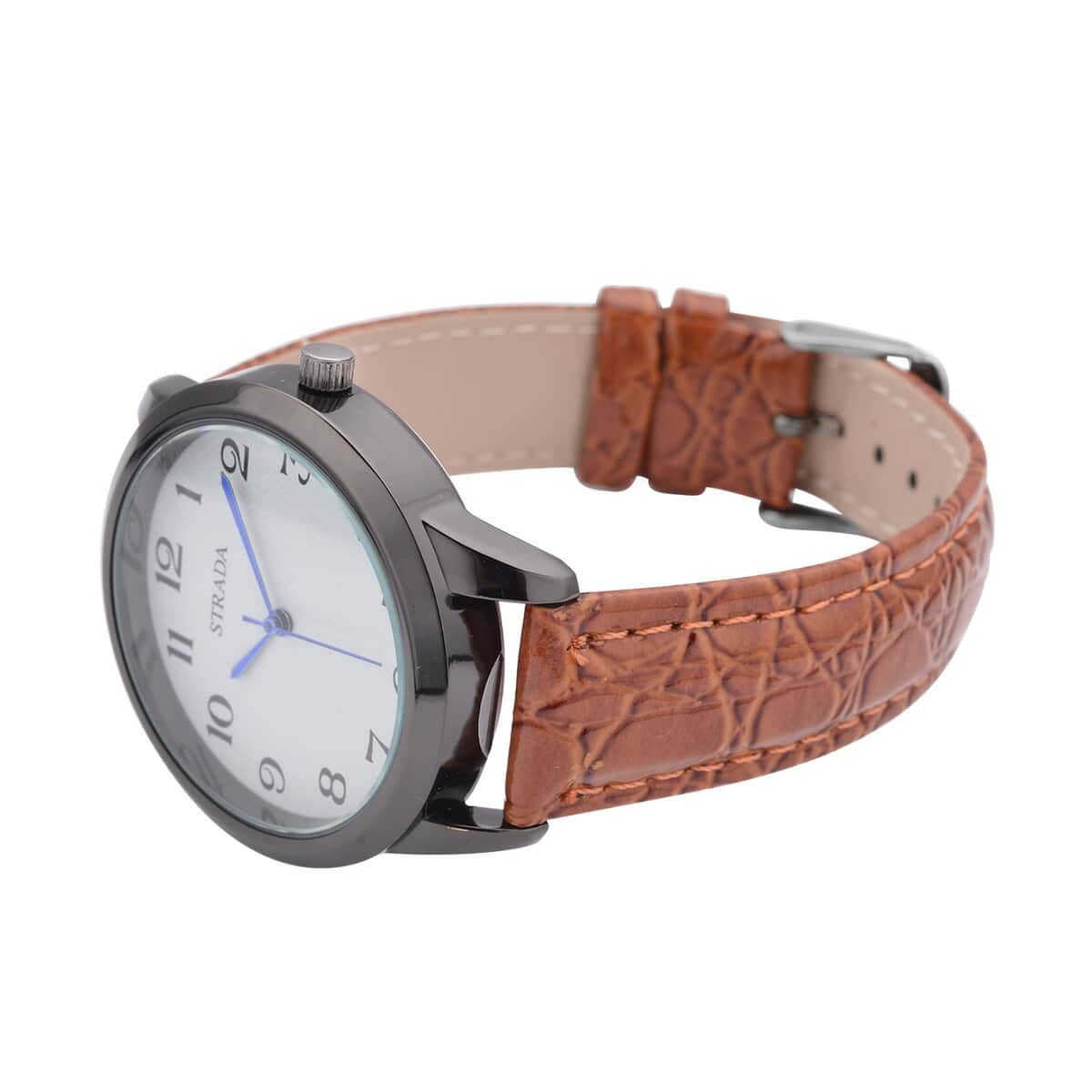 Strada Japanese Movement Watch with Light Brown Crocodile Embossed Faux Leather Strap (38mm) image number 4