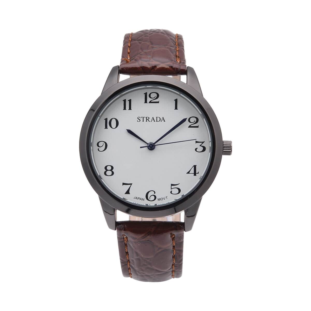 Strada Japanese Movement Watch with Dark Brown Crocodile Embossed Faux Leather Strap (38mm) image number 0