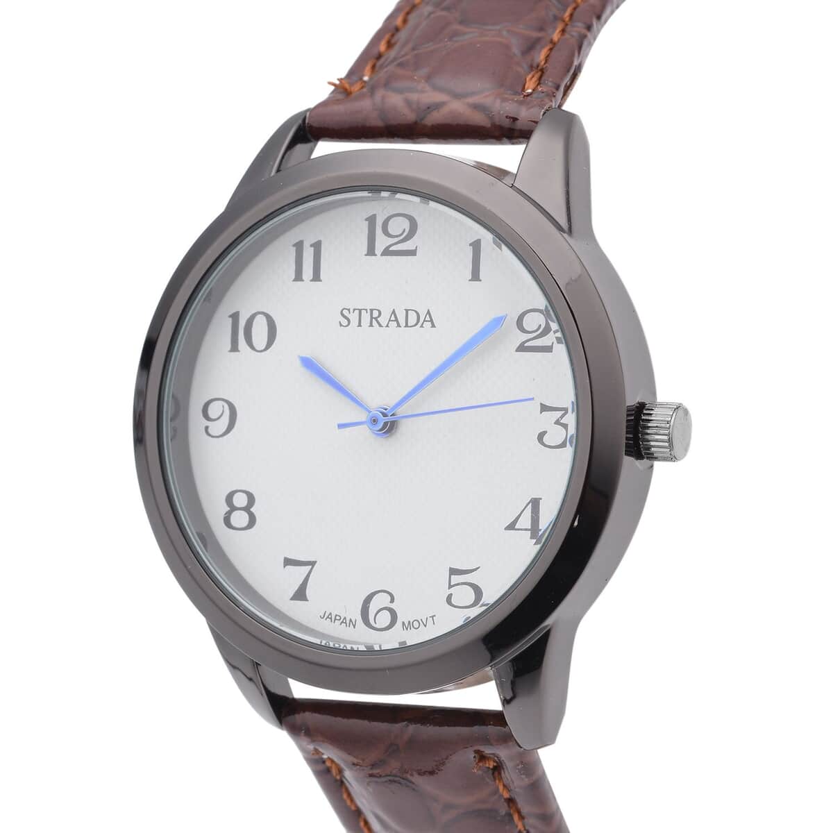 Strada Japanese Movement Watch with Dark Brown Crocodile Embossed Faux Leather Strap (38mm) image number 3