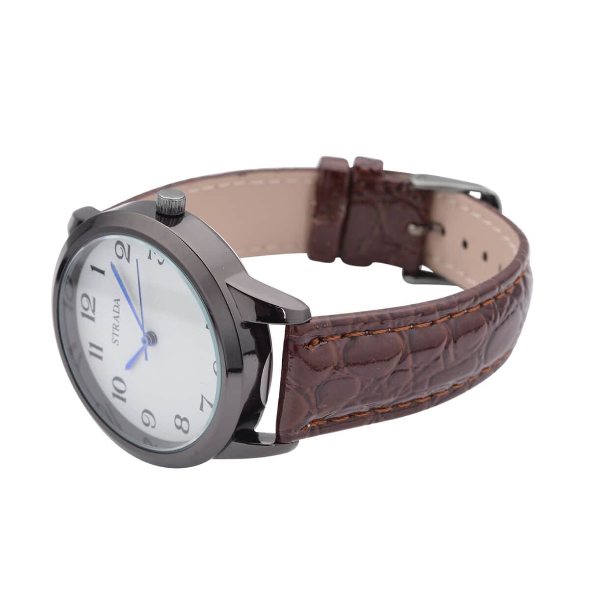 Strada Japanese Movement Watch with Dark Brown Crocodile Embossed Faux Leather Strap (38mm) image number 4