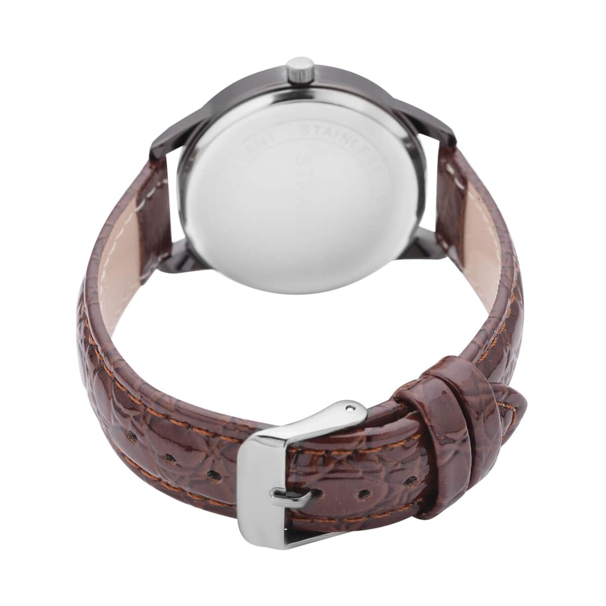 Strada Japanese Movement Watch with Dark Brown Crocodile Embossed Faux Leather Strap (38mm) image number 5