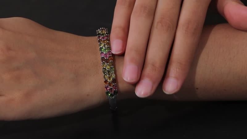 Multi-Tourmaline Bangle Bracelet in Platinum Over Sterling Silver (8.00 In) 19.65 Grams 8.15 ctw