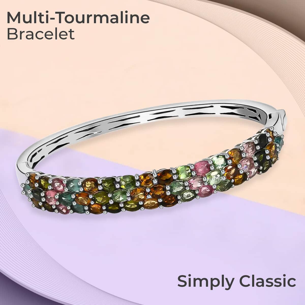 Multi-Tourmaline Bangle Bracelet in Platinum Over Sterling Silver (8.00 In) 19.65 Grams 8.15 ctw image number 1