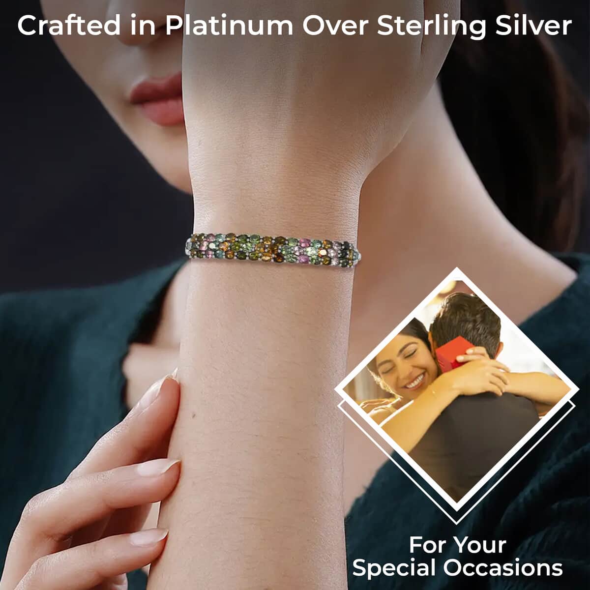 Multi-Tourmaline Bangle Bracelet in Platinum Over Sterling Silver (8.00 In) 19.65 Grams 8.15 ctw image number 2