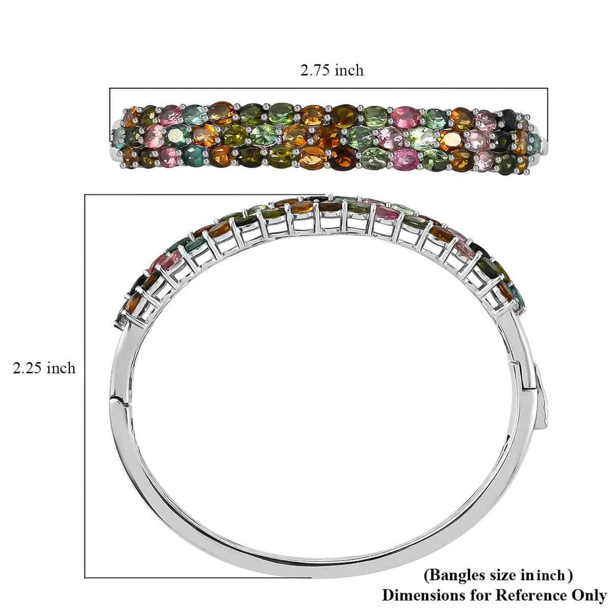Multi-Tourmaline Bangle Bracelet in Platinum Over Sterling Silver (8.00 In) 19.65 Grams 8.15 ctw image number 6