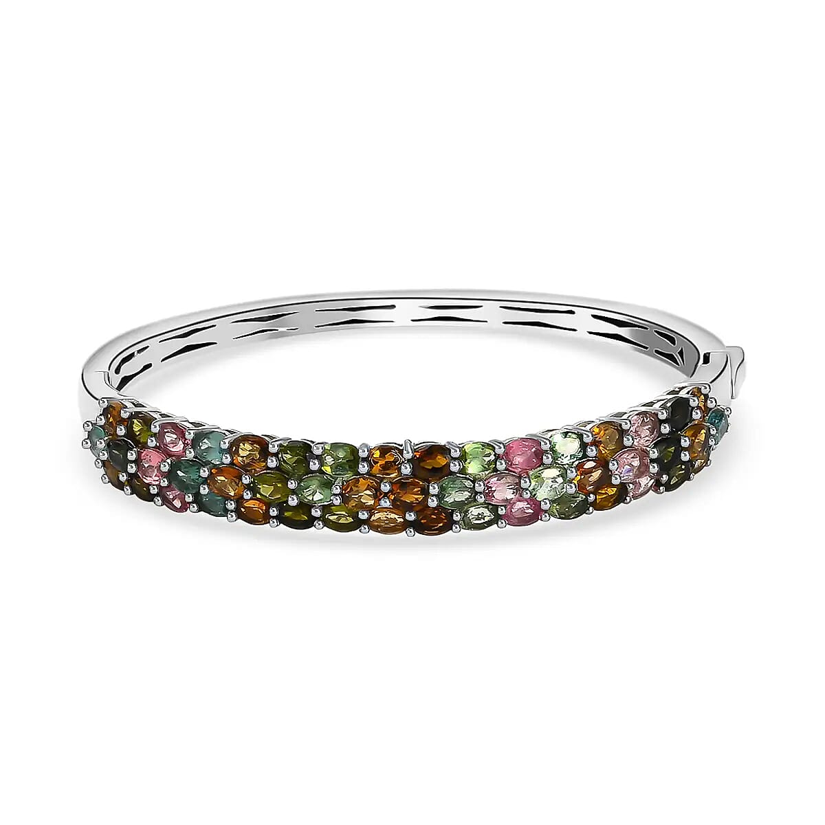 Multi-Tourmaline Bangle Bracelet in Platinum Over Sterling Silver (7.25 In) 8.15 ctw image number 0