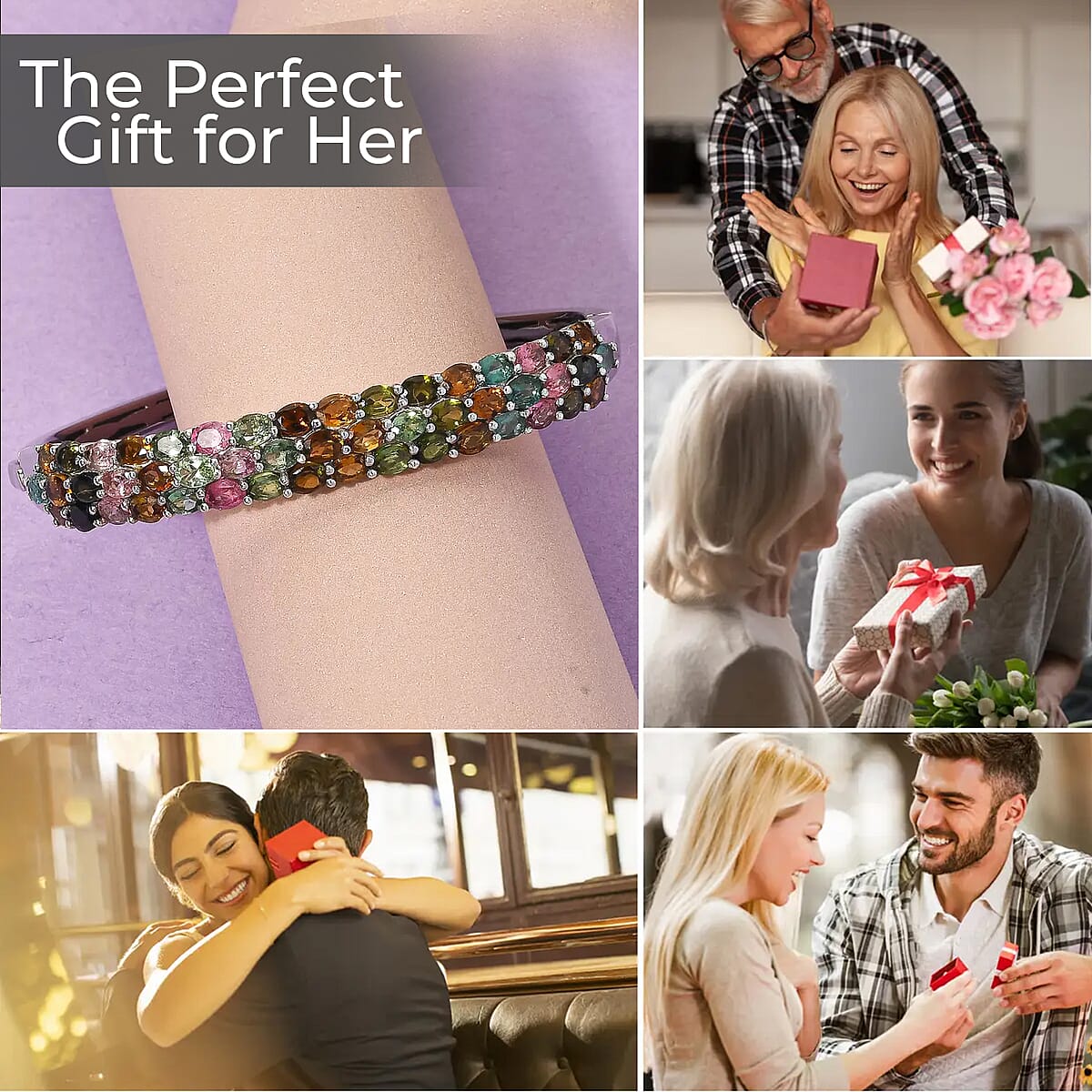 Multi-Tourmaline Bangle Bracelet in Platinum Over Sterling Silver (7.25 In) 8.15 ctw image number 3