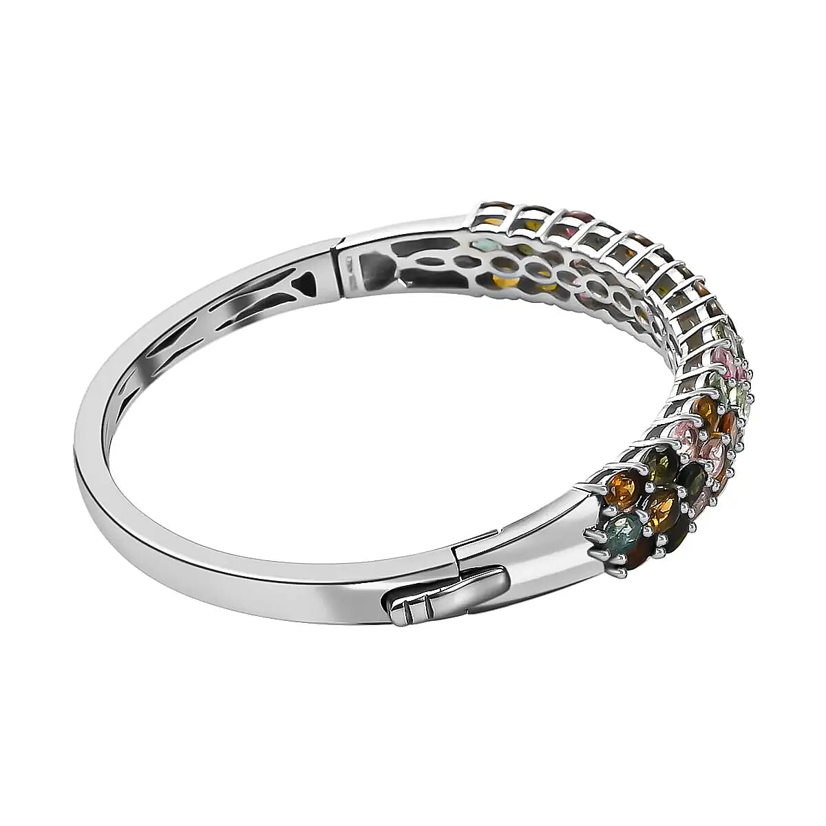 Multi-Tourmaline Bangle Bracelet in Platinum Over Sterling Silver (7.25 In) 8.15 ctw image number 4