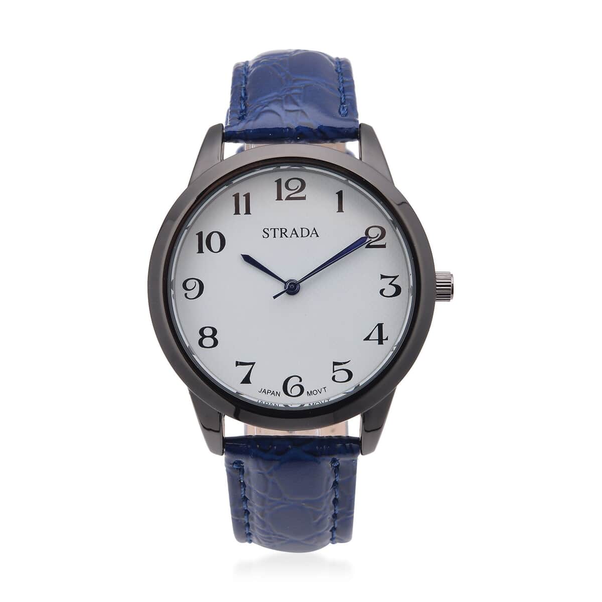 Strada Japanese Movement Watch with Navy Blue Crocodile Embossed Faux Leather Strap (38mm) image number 0