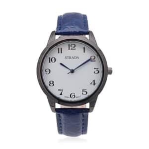 Strada Japanese Movement Watch with Navy Blue Crocodile Embossed Faux Leather Strap (38mm)