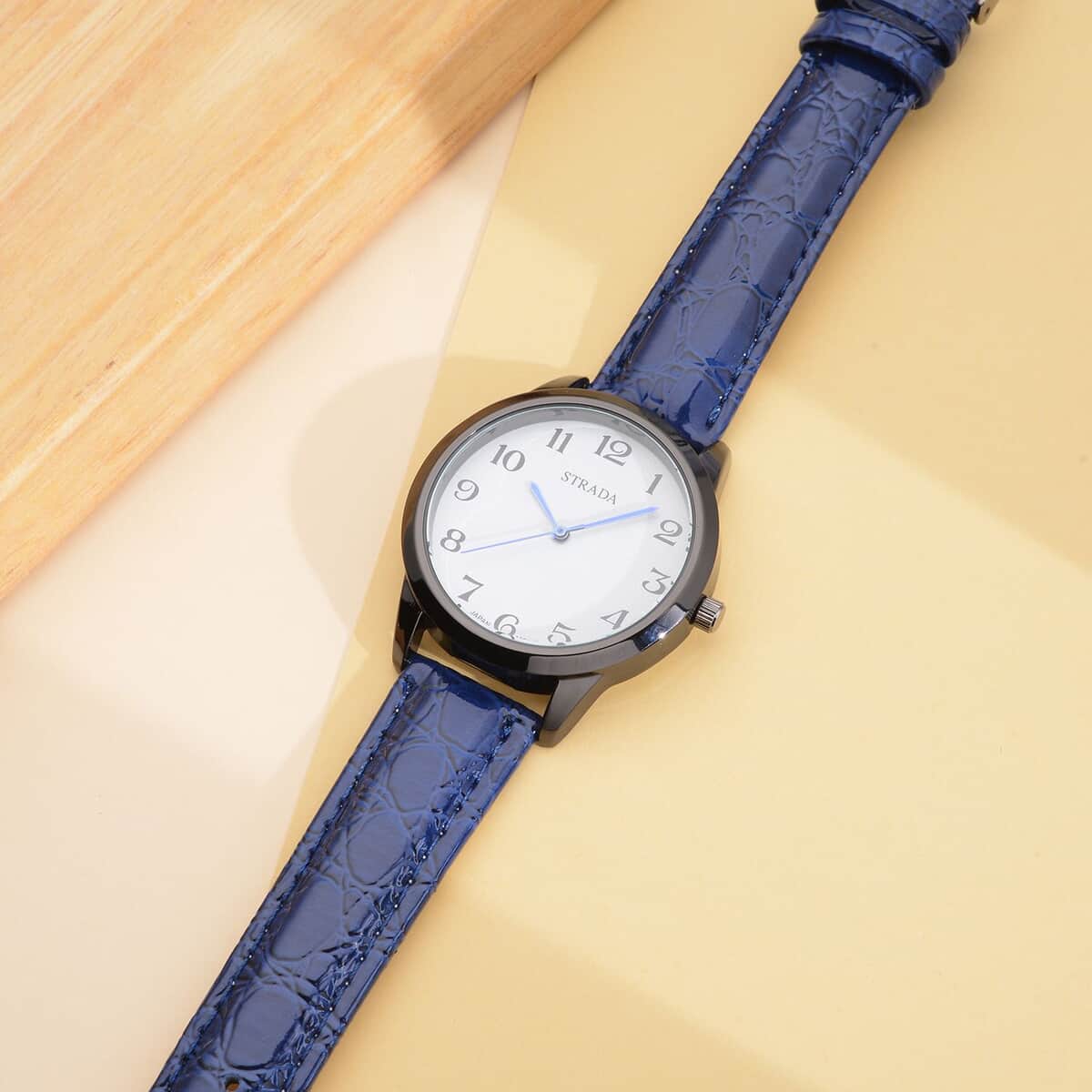 Strada Japanese Movement Watch with Navy Blue Crocodile Embossed Faux Leather Strap (38mm) image number 1