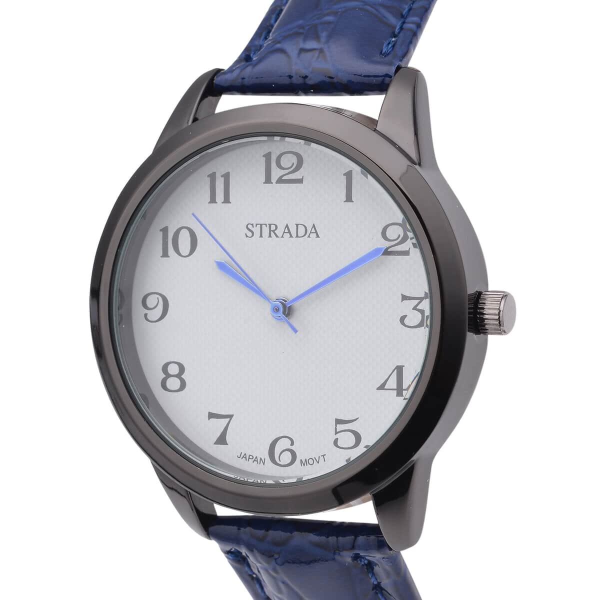 Strada Japanese Movement Watch with Navy Blue Crocodile Embossed Faux Leather Strap (38mm) image number 3