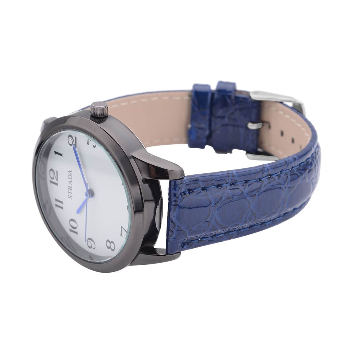 Strada Japanese Movement Watch with Navy Blue Crocodile Embossed Faux Leather Strap (38mm) image number 4