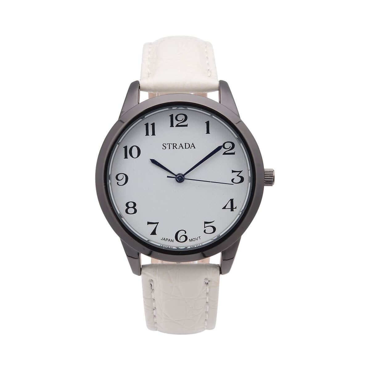 Strada Japanese Movement Watch with White Crocodile Embossed Faux Leather Strap (38mm) image number 0