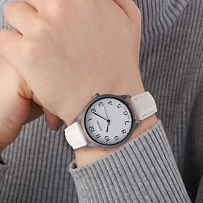Strada Japanese Movement Watch with White Crocodile Embossed Faux Leather Strap (38mm)