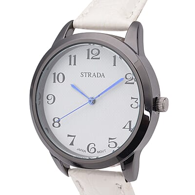 Strada Japanese Movement Watch with White Crocodile Embossed Faux Leather Strap (38mm)