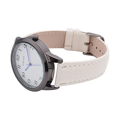 Strada Japanese Movement Watch with White Crocodile Embossed Faux Leather Strap (38mm)