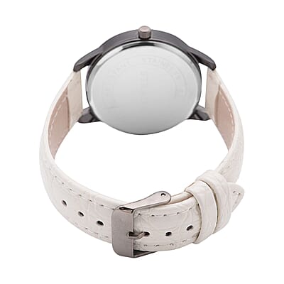 Strada Japanese Movement Watch with White Crocodile Embossed Faux Leather Strap (38mm)
