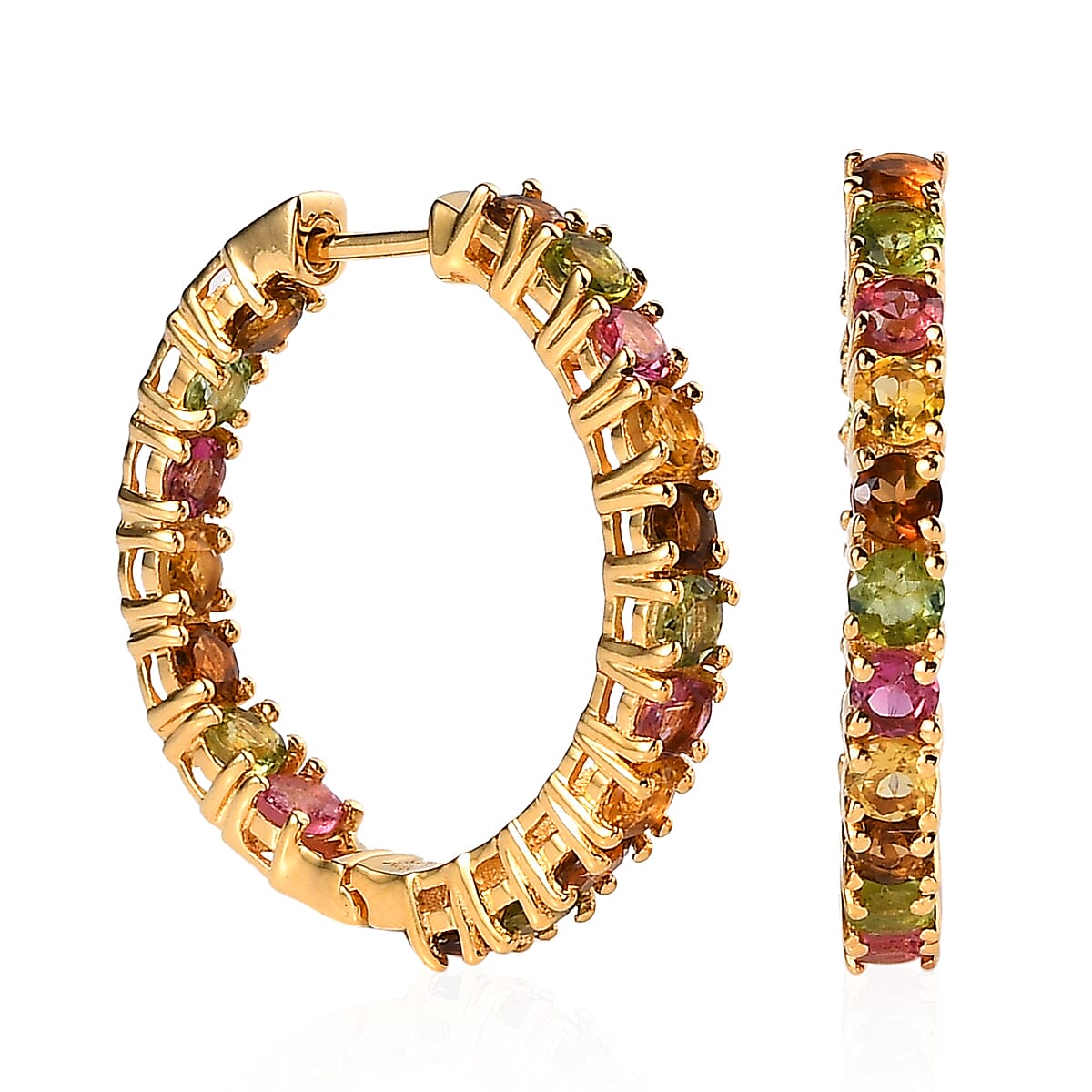 Multi-Tourmaline Inside Out Hoop Earrings in Vermeil Yellow Gold Over Sterling Silver 4.10 ctw