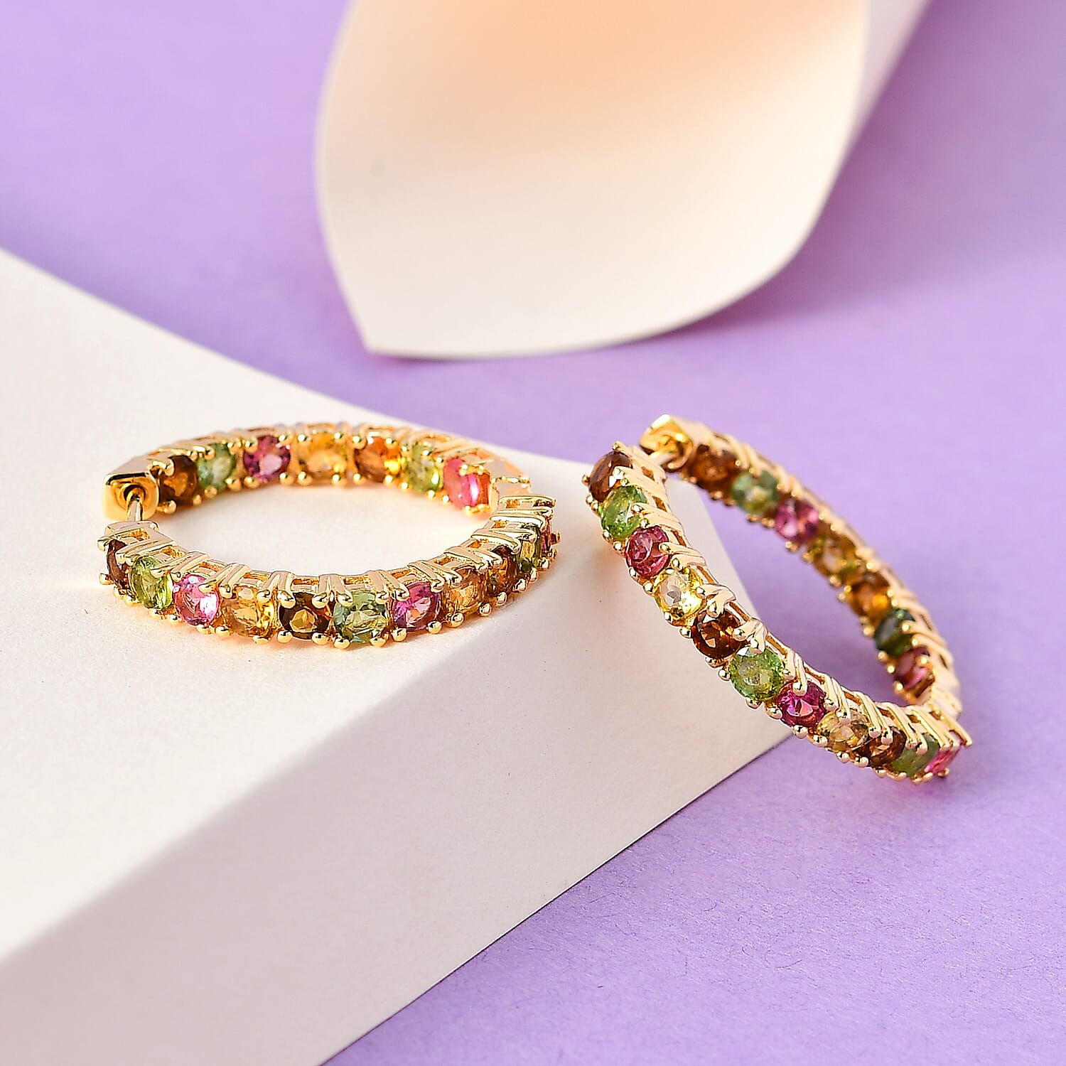 Multi-Tourmaline Inside Out Hoop Earrings in Vermeil Yellow Gold Over Sterling Silver 4.10 ctw