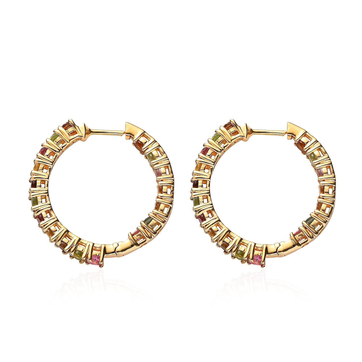 Multi-Tourmaline Inside Out Hoop Earrings in Vermeil Yellow Gold Over Sterling Silver 4.10 ctw