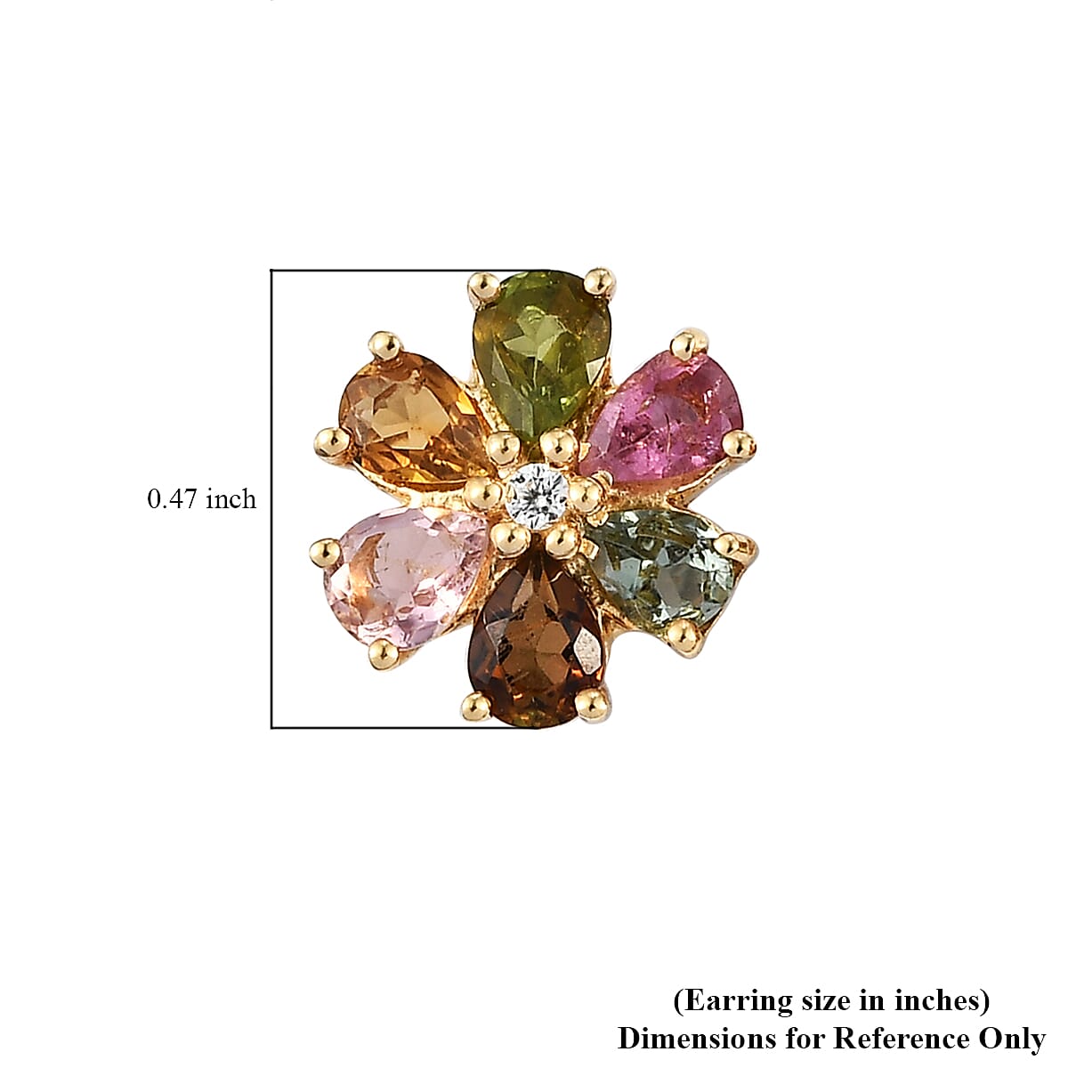 Multi-Tourmaline and Natural White Zircon Floral Stud Earrings in Vermeil Yellow Gold Over Sterling Silver 1.65 ctw image number 4