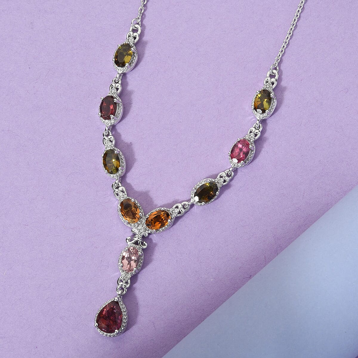 Multi-Tourmaline and Natural White Zircon Necklace 18 Inches in Platinum Over Sterling Silver 5.35 ctw image number 1