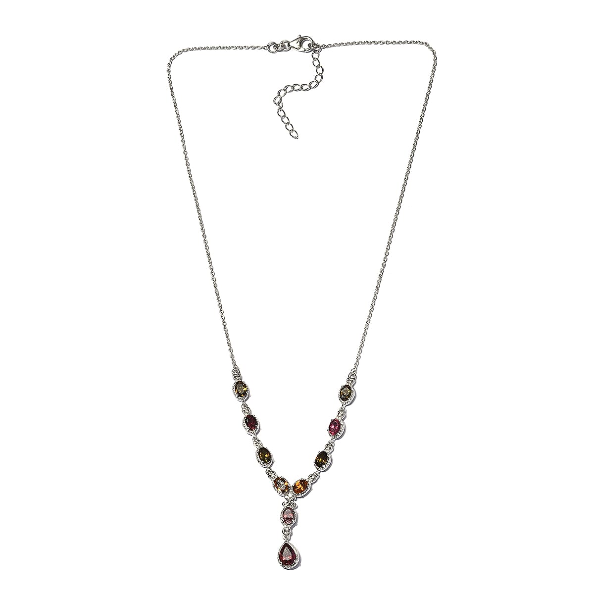 Multi-Tourmaline and Natural White Zircon Necklace 18 Inches in Platinum Over Sterling Silver 5.35 ctw image number 3