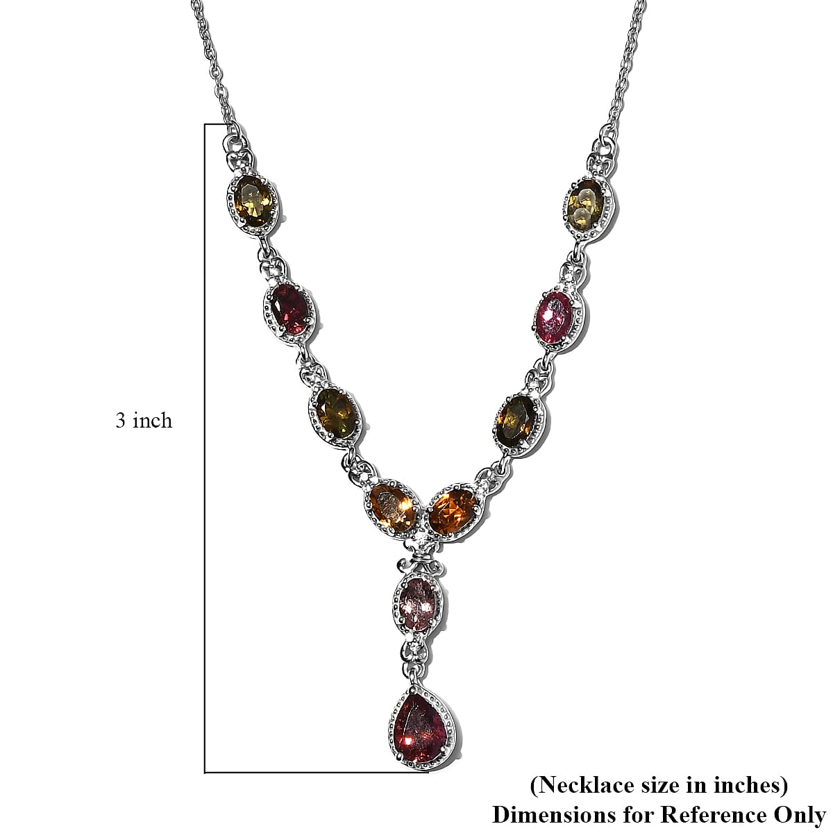 Multi-Tourmaline and Natural White Zircon Necklace 18 Inches in Platinum Over Sterling Silver 5.35 ctw image number 5