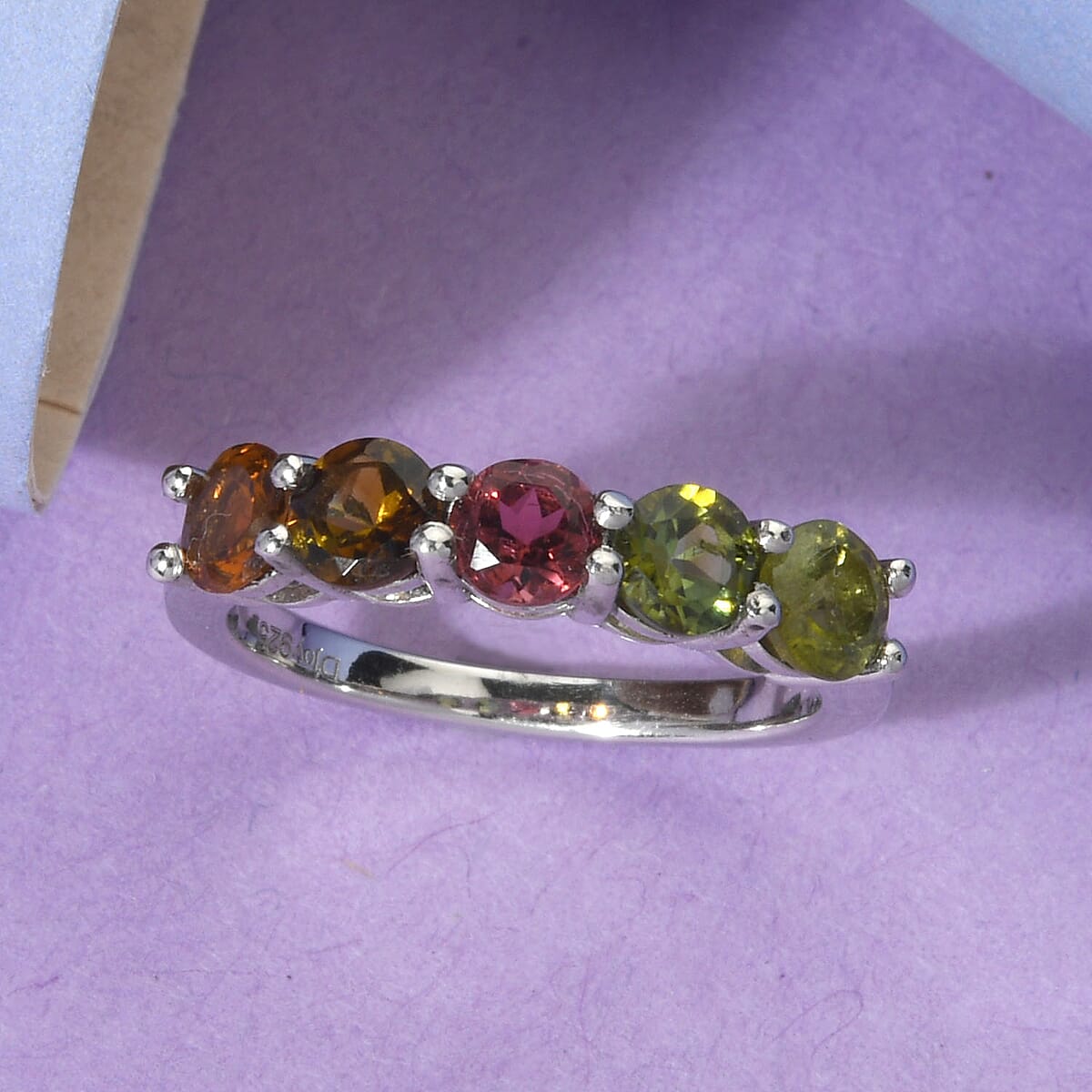 Multi-Tourmaline 5 Stone Ring in Platinum Over Sterling Silver (Size 6.0) 1.35 ctw image number 1
