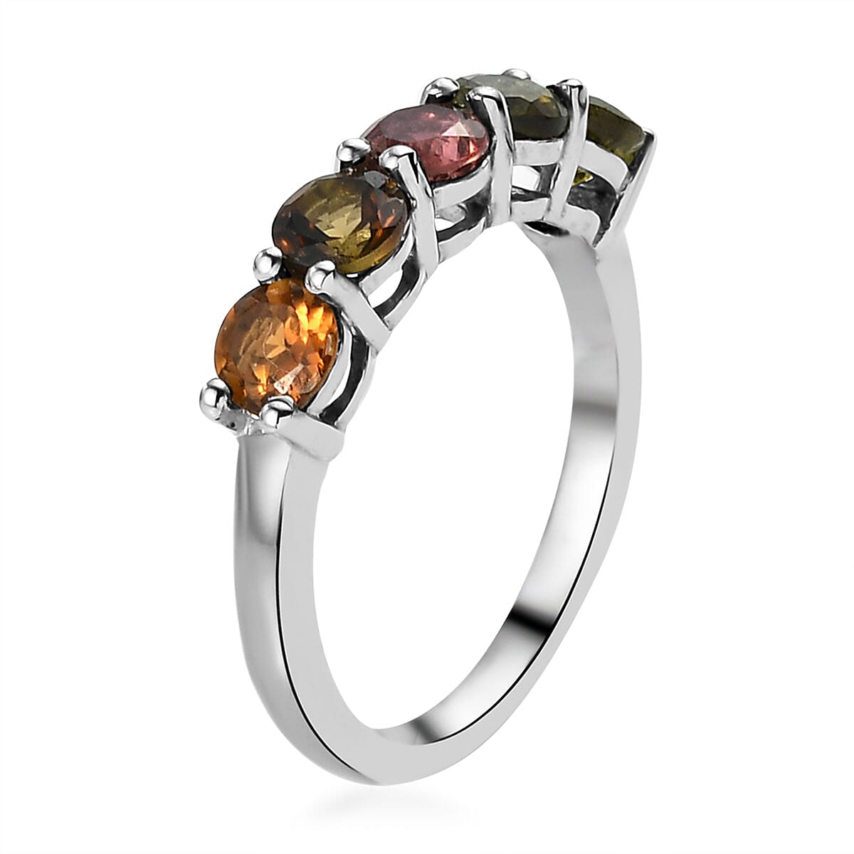 Multi-Tourmaline 5 Stone Ring in Platinum Over Sterling Silver (Size 6.0) 1.35 ctw image number 3