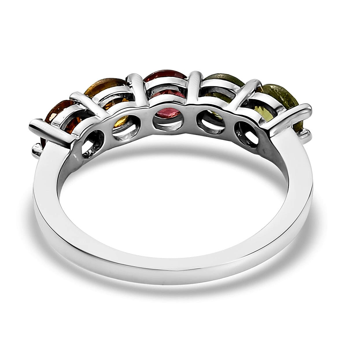 Multi-Tourmaline 5 Stone Ring in Platinum Over Sterling Silver (Size 6.0) 1.35 ctw image number 4