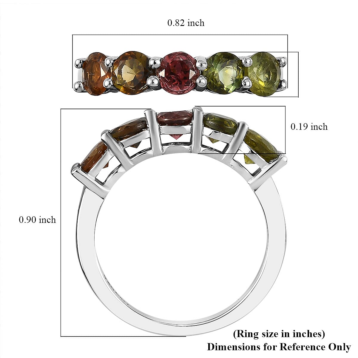 Multi-Tourmaline 5 Stone Ring in Platinum Over Sterling Silver (Size 6.0) 1.35 ctw image number 5