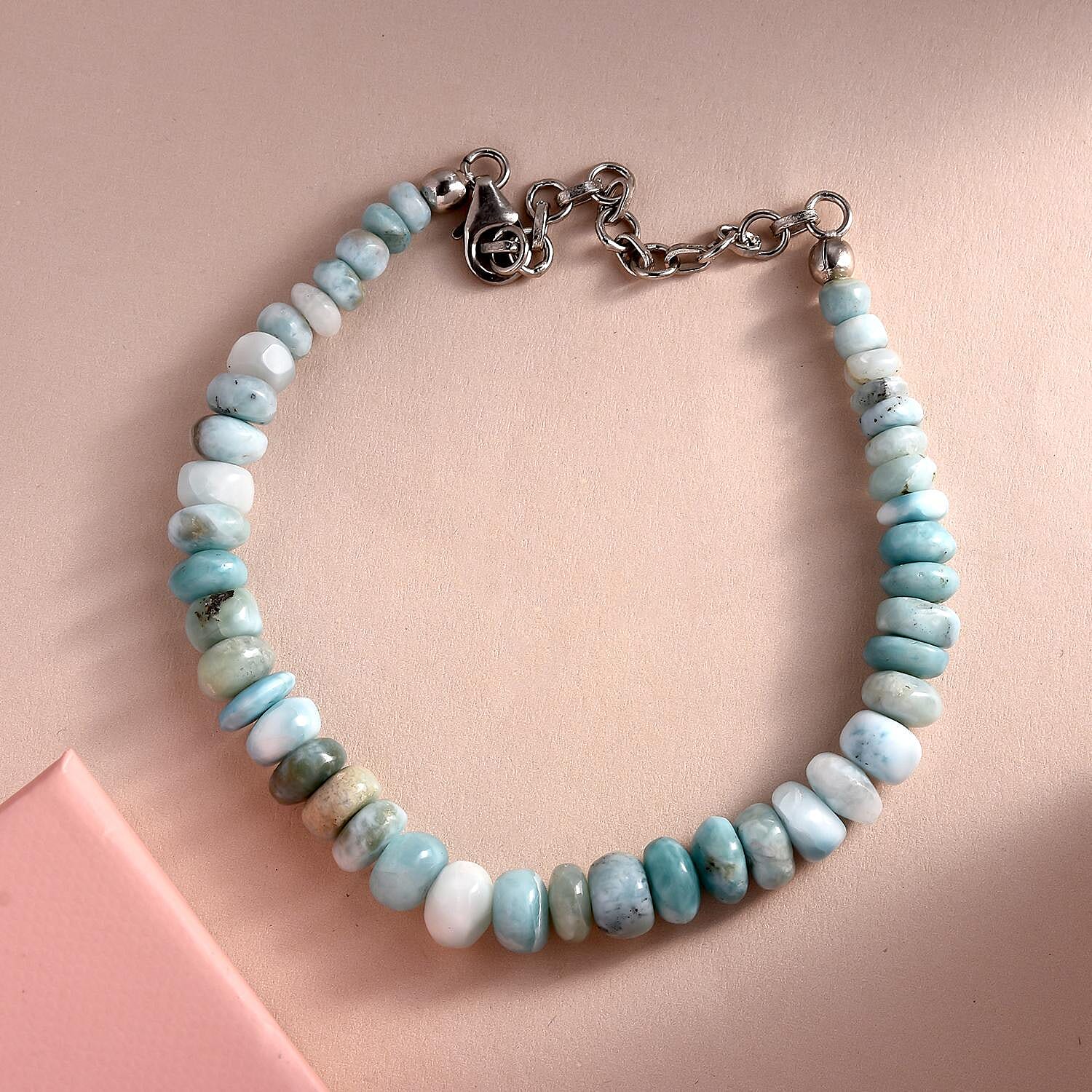 Larimar Beaded Bracelet in Rhodium Over Sterling Silver (7.25-9.25In) 50.25 ctw