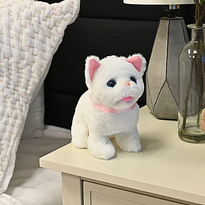White Electric Walking Plush Cat (Battery 2xAA Not Included)