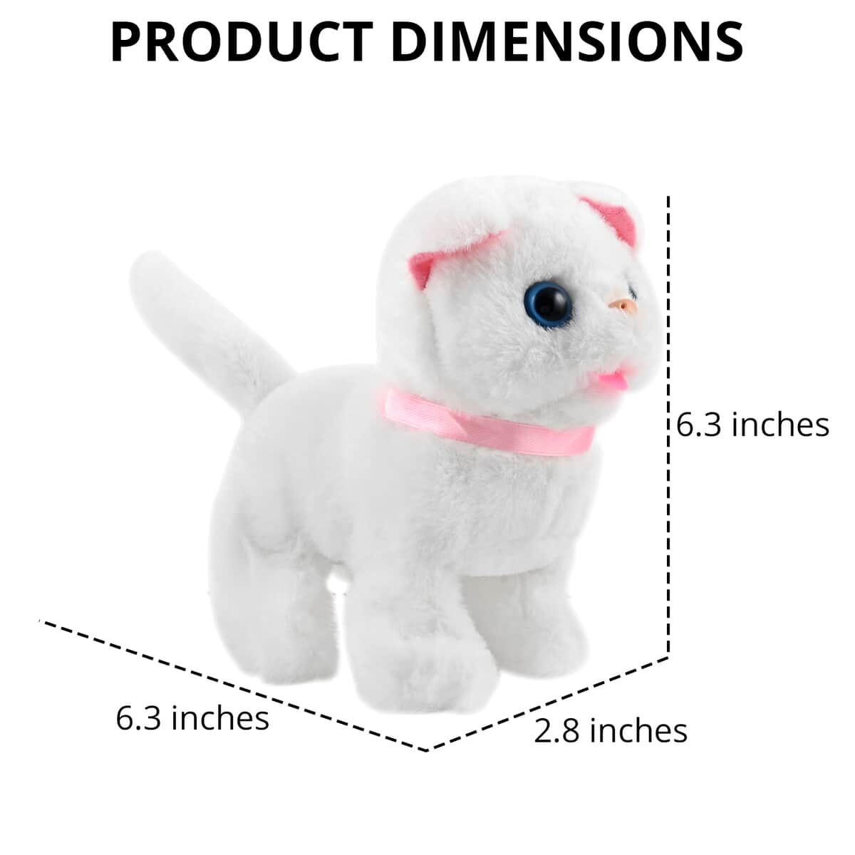 White Electric Walking Plush Cat (6.3"x6.3"x2.8'') Battery 2xAA (Not Included) image number 3