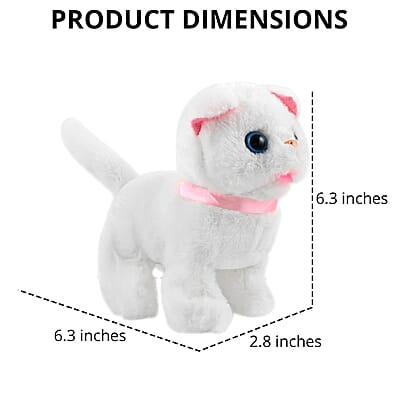 White Electric Walking Plush Cat (Battery 2xAA Not Included)
