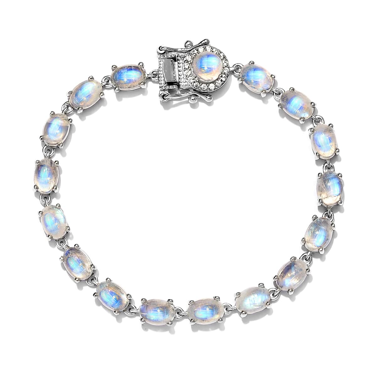 Kuisa Rainbow Moonstone, Natural White Zircon Bracelet in Platinum Over Sterling Silver (6.50 In) (8.55 g) 18.40 ctw image number 0