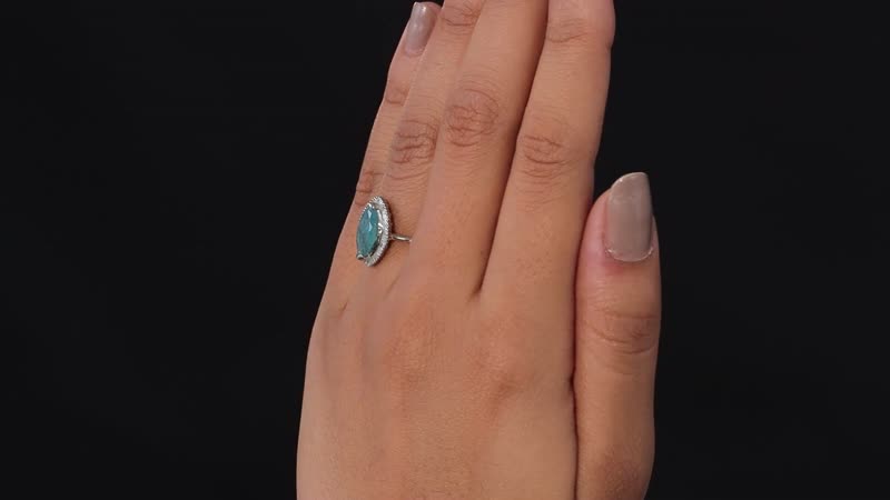 Grandidierite and Diamond Halo Ring in Platinum Over Sterling Silver (Size 10.0) 2.10 ctw