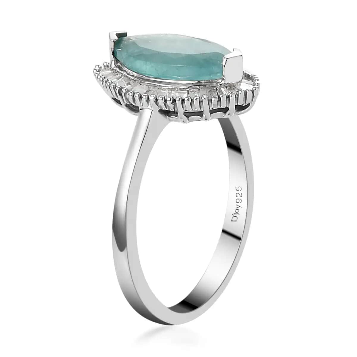 Grandidierite and Diamond Halo Ring in Platinum Over Sterling Silver (Size 10.0) 2.10 ctw image number 3