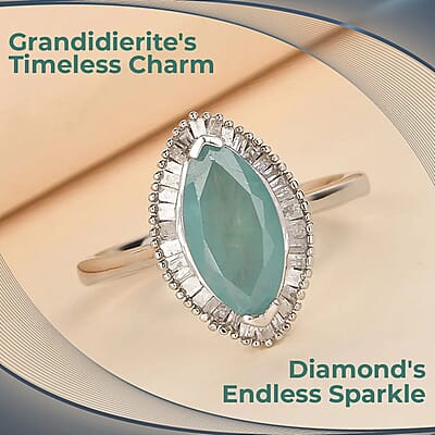 Grandidierite, Diamond  2.00 ctw Halo Ring in Platinum Over Sterling Silver, Wedding Rings For Women