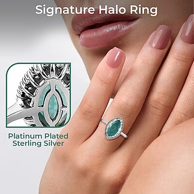 Grandidierite, Diamond  2.00 ctw Halo Ring in Platinum Over Sterling Silver, Wedding Rings For Women