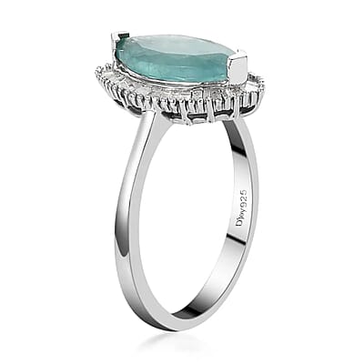 Grandidierite, Diamond  2.00 ctw Halo Ring in Platinum Over Sterling Silver, Wedding Rings For Women