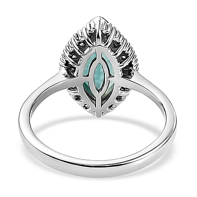 Grandidierite, Diamond  2.00 ctw Halo Ring in Platinum Over Sterling Silver, Wedding Rings For Women